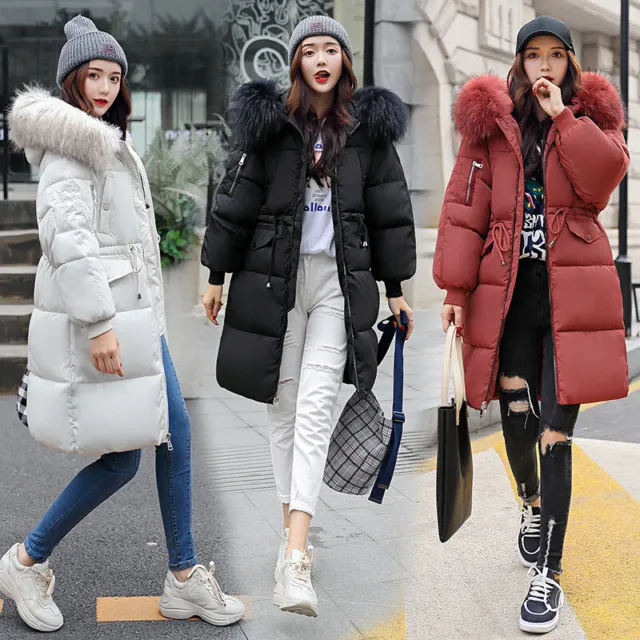 Women's Winter Warm Coat Down Fur Jacket Puffer Parka Long Hooded Jacket Outwear