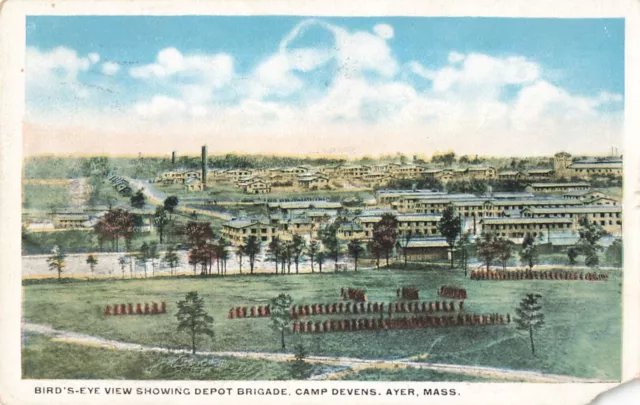 Postcard 1918 Bird's-Eye View Showing Depot Brigade, Camp Devens, MA VTG VPC03.