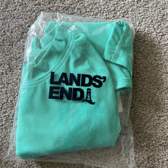 GIRL’s LANDS END RASHGUARD SHIRT GREEN-SIZE L 14-NIP