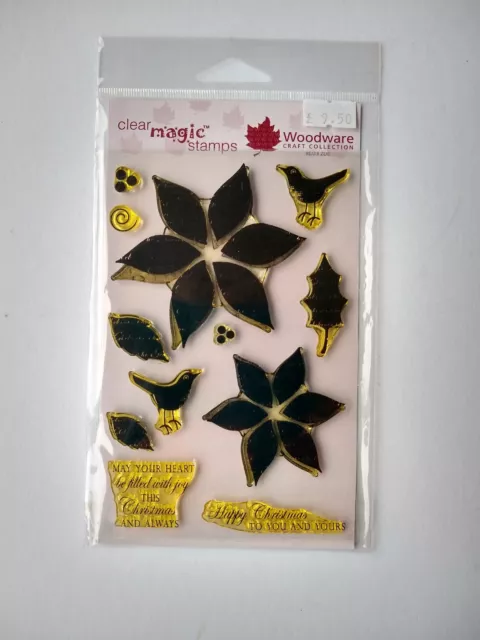 Woodware Stamps  Wording Poinsettia Birds Holly  Clear Magic FRCL22 Cardmaking