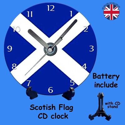 Scottish flag CD clock with stand flag of Scotland Thistle, Celtic, bag pipes
