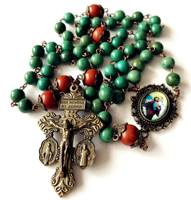 Red Carnelian & Howlite Prayer Beads Catholic Rosary Bronze Pardon Crucifix box