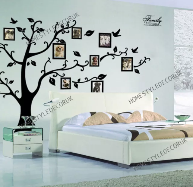 X Large Family Tree Birds Photo Frame Quotes Wall Stickers Home Art Decals Decor