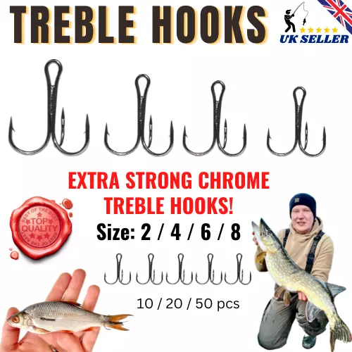 TREBLE HOOKS SIZE 2 4 6 8 Pike Fishing - EXTRA STRONG - Semi
