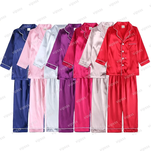 Boys Girls Kids Baby Silk Pyjamas Long Sleeve T-Shirt Pants Pyjamas pjs Outfits
