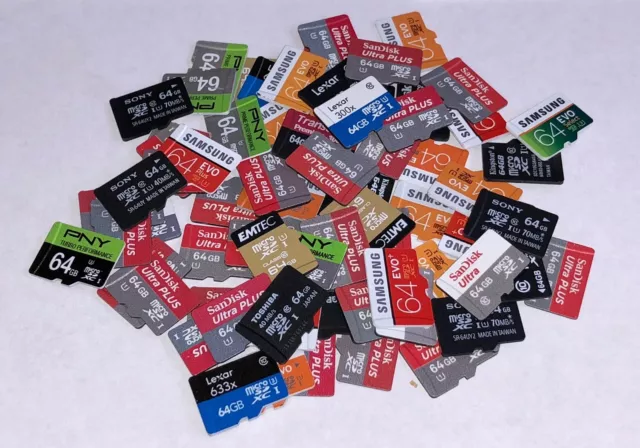 Lot of (10) Mixed Brand 64GB MICRO SD Memory Cards microSD hc microsdhc sd usb