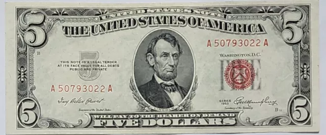 USA US UNC Note $5 Dollar Series 1953 Red SEAL TOP TIER  BEAUTIFUL