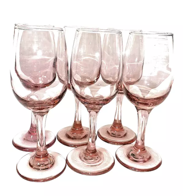 6 Libbey Premiere Pink  Wine Glasses Goblets 8 oz, 7.25"