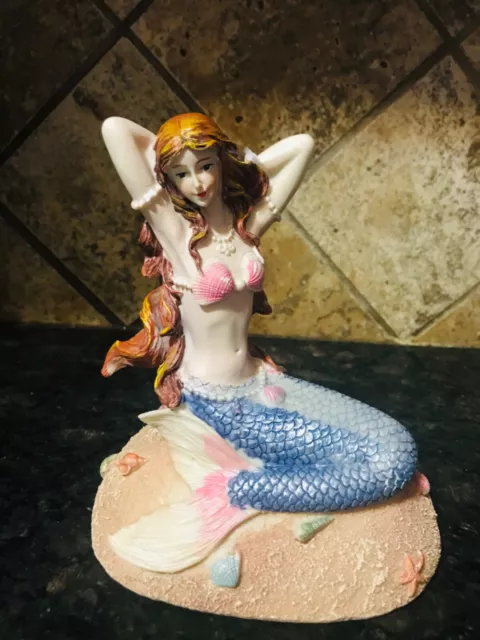 Sitting Mermaid Statue Sculpture Figurine Nautical Beach Home Table Top Decor