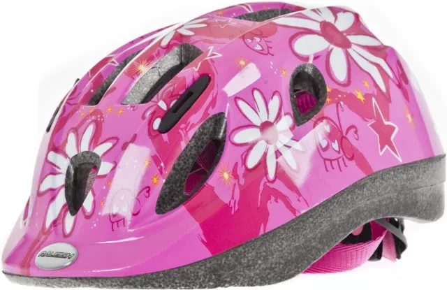 Girls Bike Helmet Raleigh Mystery Pink Flower 48-54cm With LED Rear Light