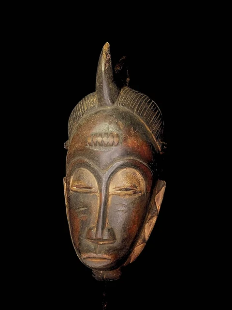African Tribal Face Mask Coast Baule people Ceremonial mask pigmentation-5348