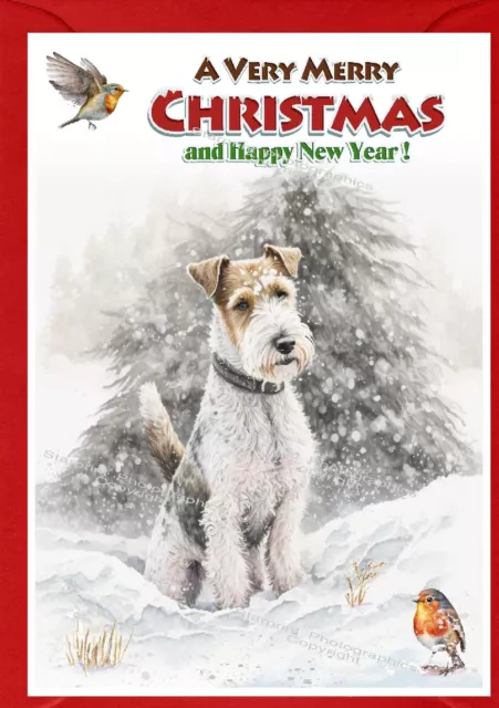 Wire Fox Terrier Dog Christmas Card  A6 (4" x 6") - Blank inside - by Starprint