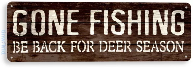 Gone Fishing Deer Fish Boat Hunting Fishing Marina Cabin Metal Tin Sign B721