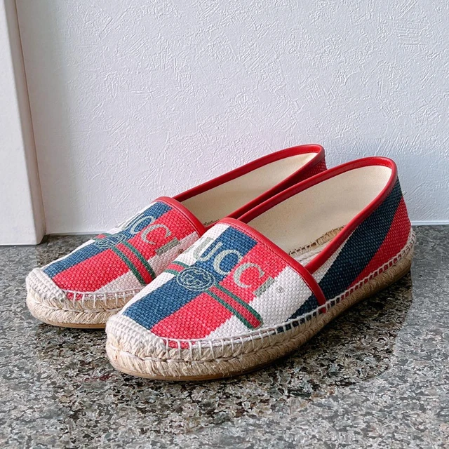 GUCCI sherry line fabric espadrille shoes ladies logo tricolor color size 38 GUCCI sherry line fabric espadrille shoes ladies logo tricolor color size 38