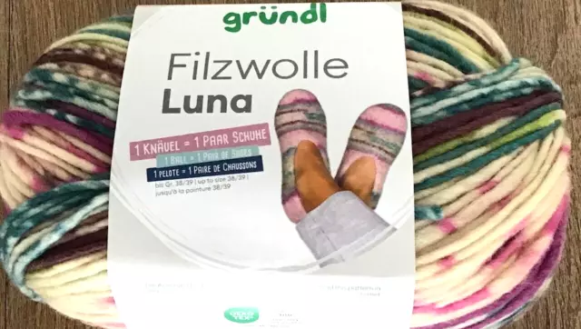 (kg/44,79€) NEU Filzwolle Luna Gründl 200g=1 Paar Schuhe F1 strickfilzen Puschen