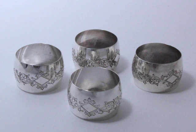 Brite Cut Sterling Silver + .950/1000 Napkin Rings Holders