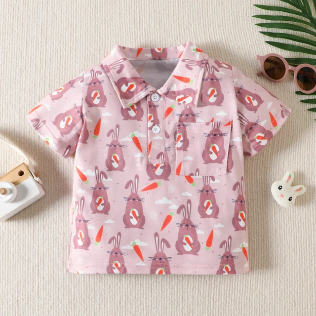 Toddler Boys Girls Short Sleeve Easter Cartoon Rabbit Printed Kids Tops T Shirt