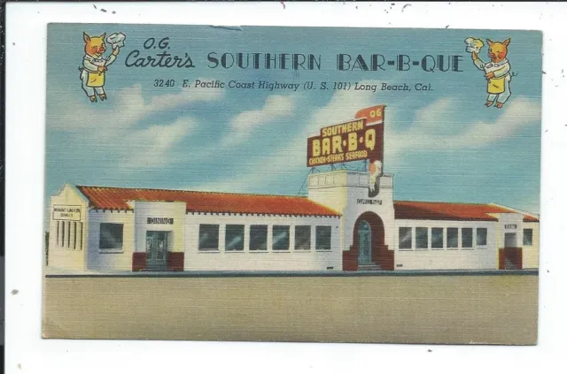 Postcard Post Card Long Beach California Cal Ca O G Carters Southern Bar B Que