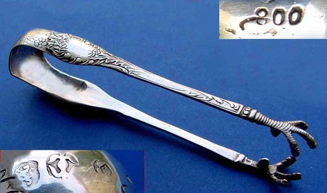 Antique Sugar Tongs, Bird Claw, Estonia, 800er Silver B752