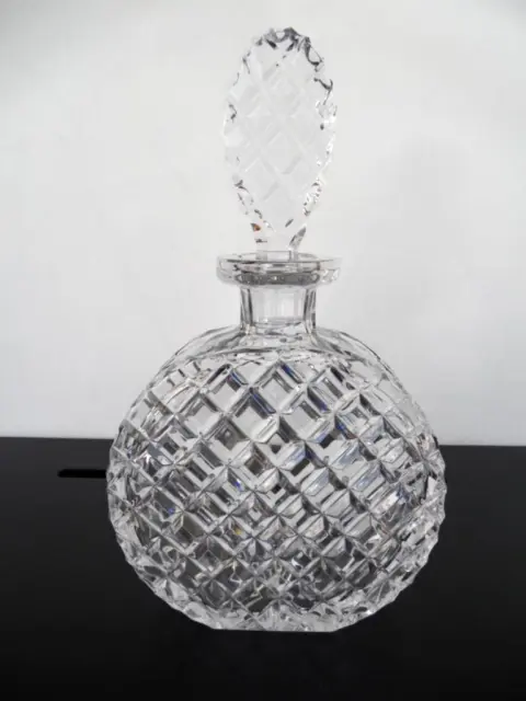 Vintage Heavy Diamond Cut Crystal Unusual Round Shape Whiskey Decanter Bottle
