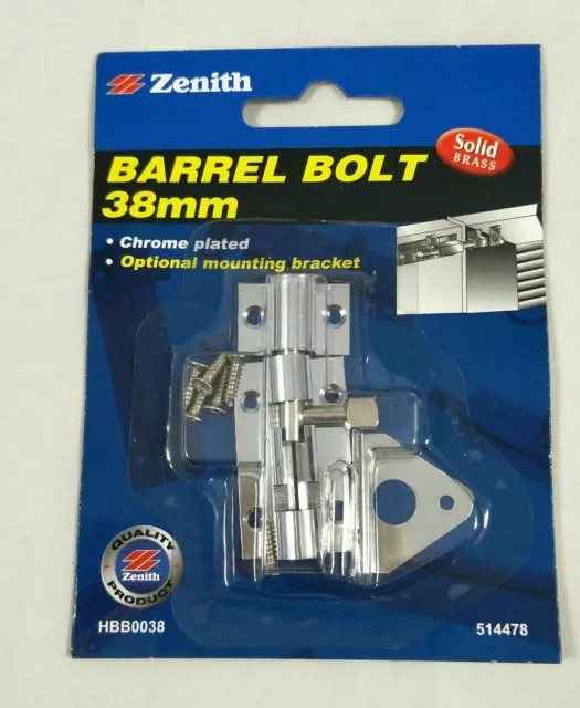 Zenith Barrel Bolt 38mm Solid Brass Chrome Plated HBB0038