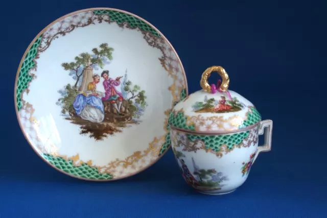 Helena Wolfsohn Dresden Watteau Covered Chocolate Miniature Cup & Saucer