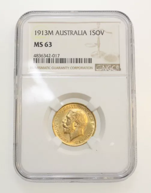 1913 M Australia 1 Sovereign Gold Coin Ngc Ms63