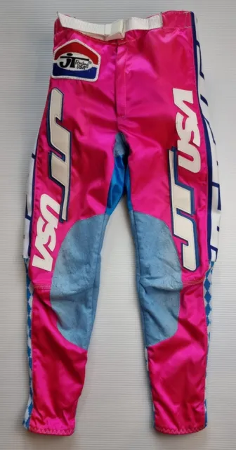 Vintage JT RACING USA Motocross BMX  Pants 28" Pink Blue Finland 1980s Bad Girl