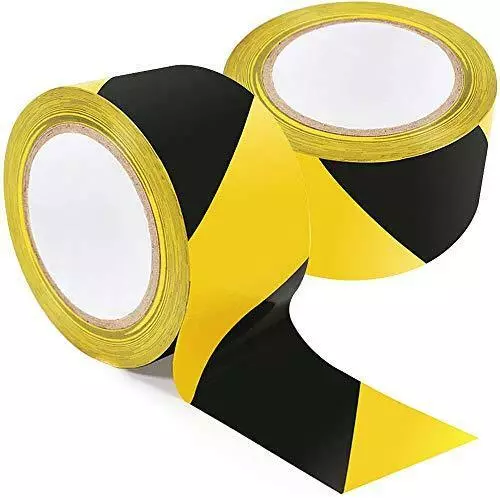 Premium Black/Yellow Adhesive Hazard Warning Floor Marking Social Distance Tape
