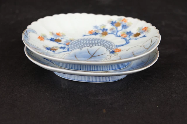 19th century pair of  japanese imari plates on high foot, Meiji Koransha