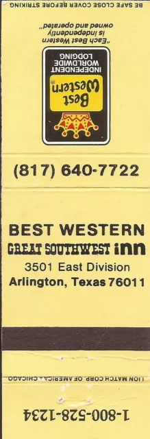 Matchbook Cover-Best Western Great Western Inn-Arlington Texas-L0288