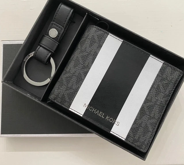 Michael Kors Men’s Leather Billfold Wallet With Keychain BRAND NEW IN BOX