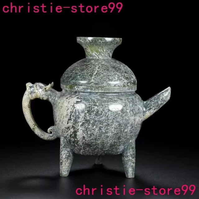 7.6"Collect China Hetian jade carved Dragon ear beast pattern Tea makers Tea Pot