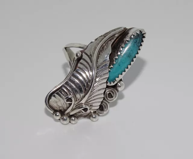 Vintage large Sterling Silver Native American Navajo Turquoise ring UK size P