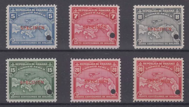 PANAMA 1930-41 MAP Sc C6A-C8 + EXTRA SHADE OF Sc C8 PERF PROOF + "SPECIMEN" MNH