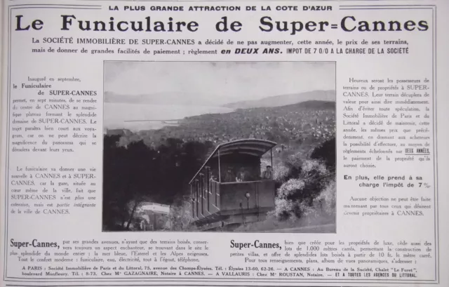 1928 Press Advertisement Super Cannes Le Funicular Real Estate