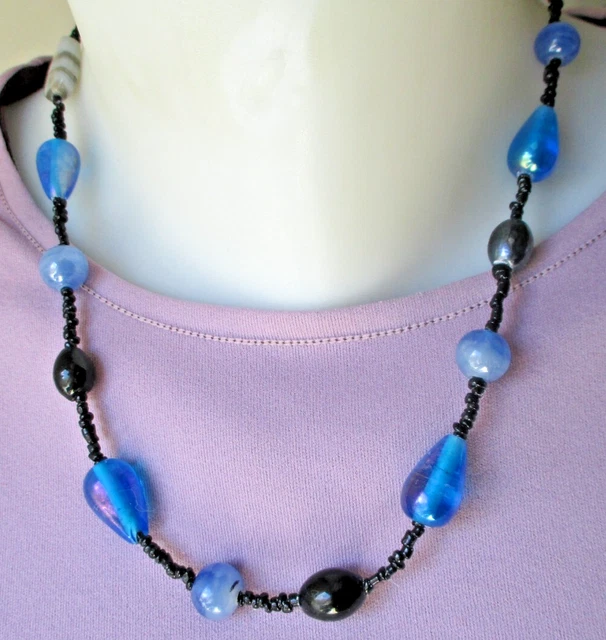 Collier Vintage En Pâte De Verre Murano Avec Pépites - Occasion