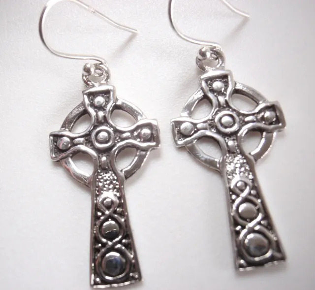 Celtic Cross Drop 925 Sterling Silver Dangle Earrings