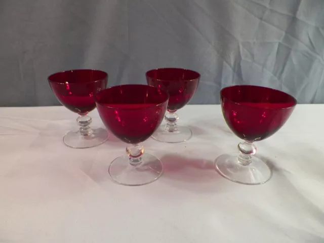 Set of 4 Imperial Red Glass Candlewick Small Footed Tumblers 3 3/8" Tall