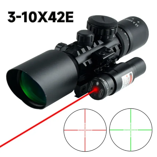 3-10x42E Red Green Riflescope Compact Laser Sight Tactical Optics Reflex Scope