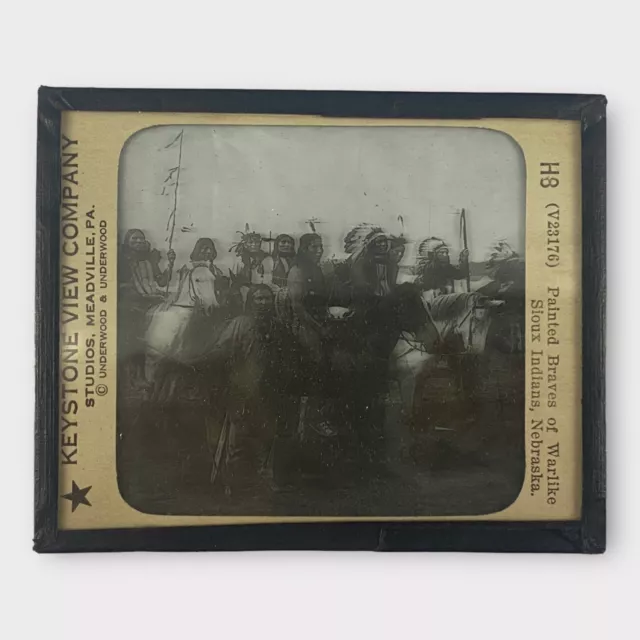 Antique Magic Lantern Glass Slide Keystone H8 Braves of Warlike Sioux Indians