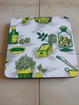 Ancien dessous de plat carré 23 x 23 x 3 cm Vintage 1970 kitchen decoration 