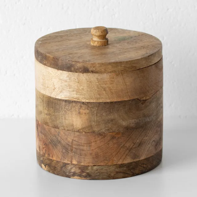 Mango Wooden Storage Pot with Lid 16cm Decorative Trinket Shelf Container Jar