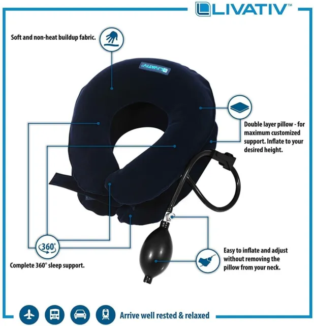 Livativ Maximum Support Travel Neck Pillow – Inflatable Travel Pillow with Hand 2