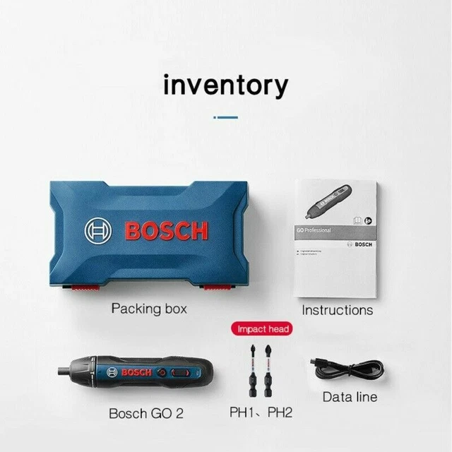 Bosch Go 3.6V Smart Cordless Screwdriver Set 33Bit USB Charging Cable &  Adapter