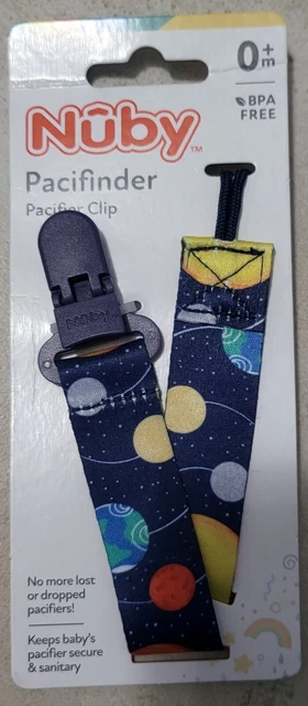 Nuby Pacifinder Pacifier Clip, 0+ Months, Planets Design