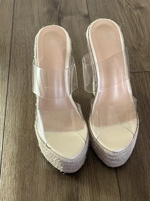 Women Shoes Heel - Espadrille wedge w/ clear straps - Size 5