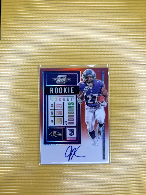 2020 Panini Contenders Optic Ticket RPS Red /199 JK Dobbins #123 Rookie Auto RC
