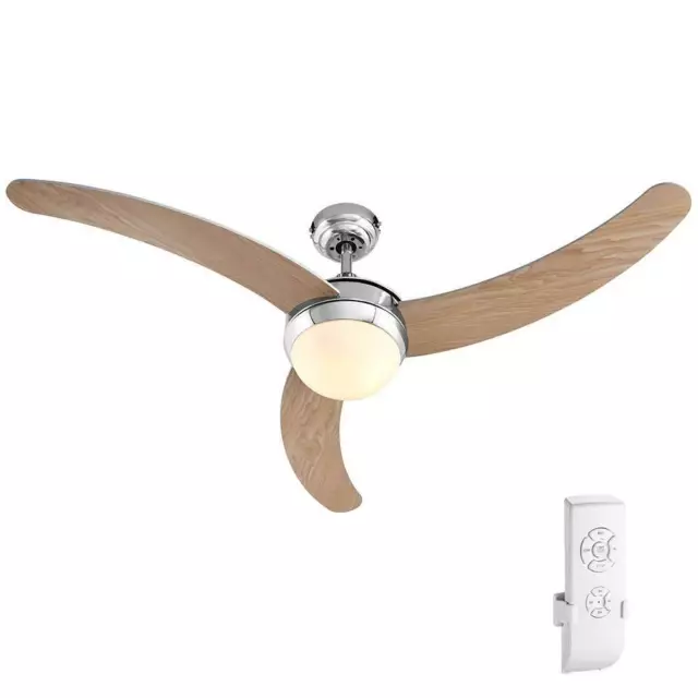 Ventilatore da Soffitto 3 Pale Legno con Lampada e Telecomando Diametro 122 cm