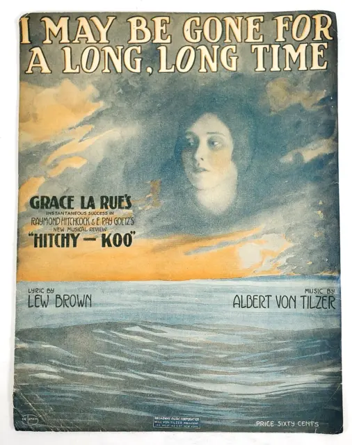 1917 WWI I May Be Gone For A Long Long Time Large Format Sheet Music Von Tilzer